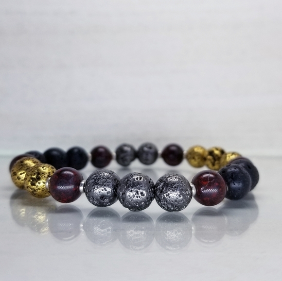 Brecciated Jasper & Lava Bead Stretch Bracelet - Picture 2 of 8